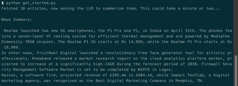 Latest news summary using the Llama 2 Large Language Model (LLM)